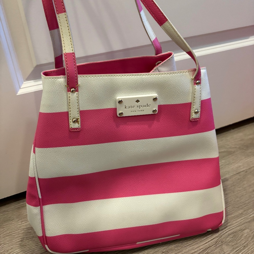 Kate Spade Pink And White Striped Handbag Stripe Tote Bag